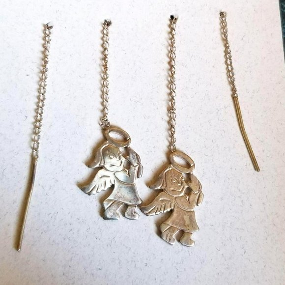 Sterling Silver Devilish Angel Threader Slider Earrings Custom Made LH2601 - Picture 1 of 4